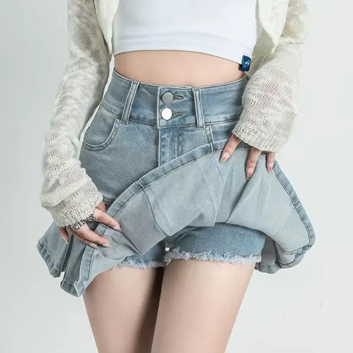 Jupes en jean à volants Gyaru pour femmes, jupe évasée en jean, nouvelle tendance des vêtements, off