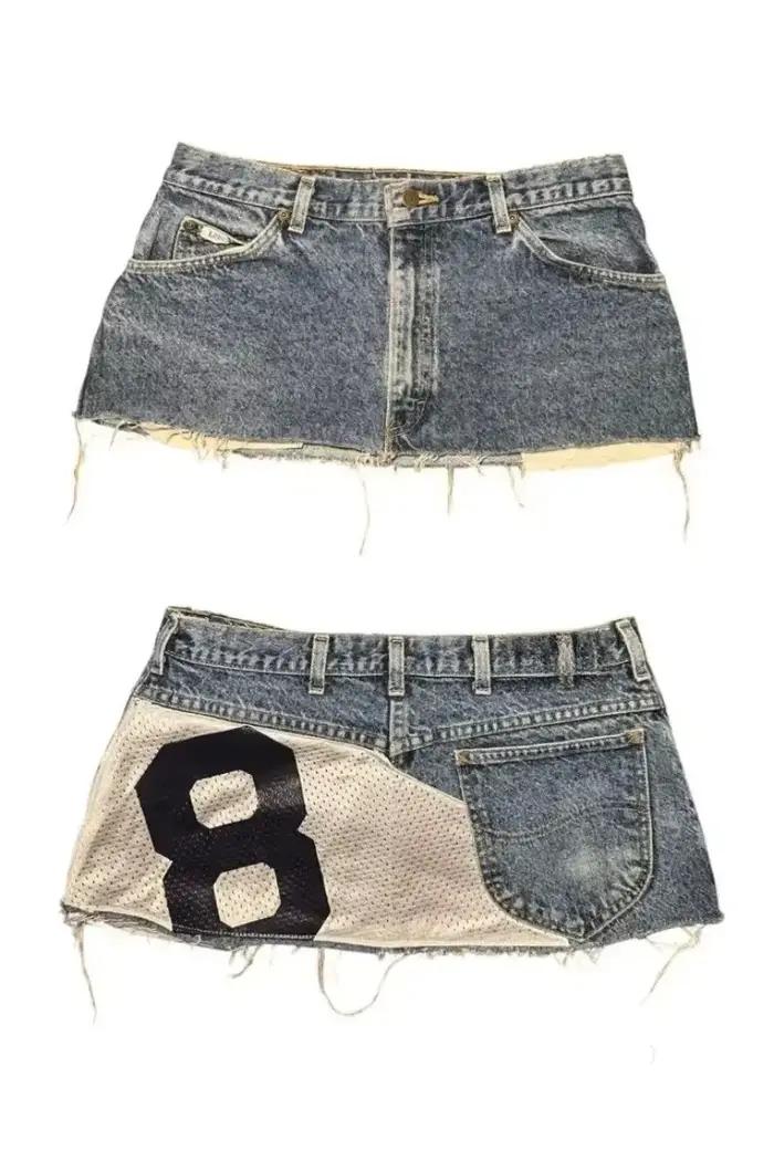 Jupe courte applique imprimé denim goth street hip hop hoparajuku vintage taille haute y2k mini sexy