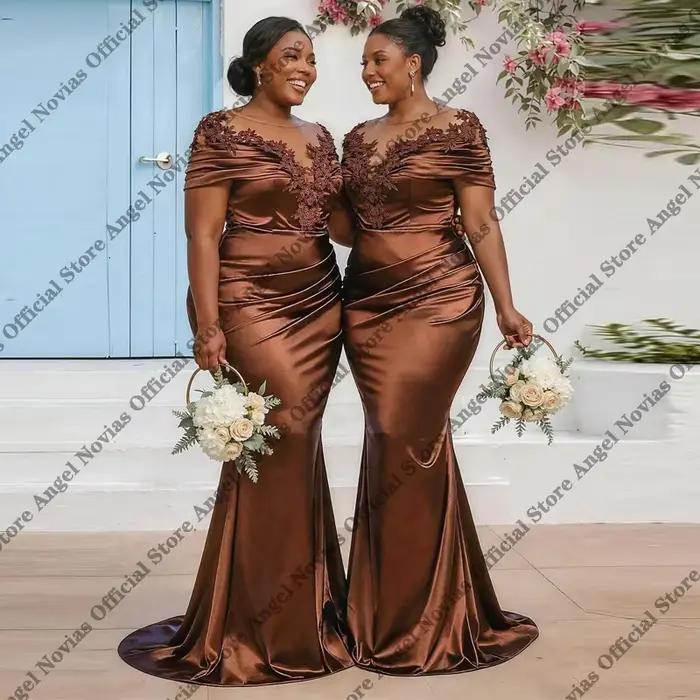 Robes de demoiselle d'honneur sirène longues marron personnalisées 2026, robes de mariée, vestidos m