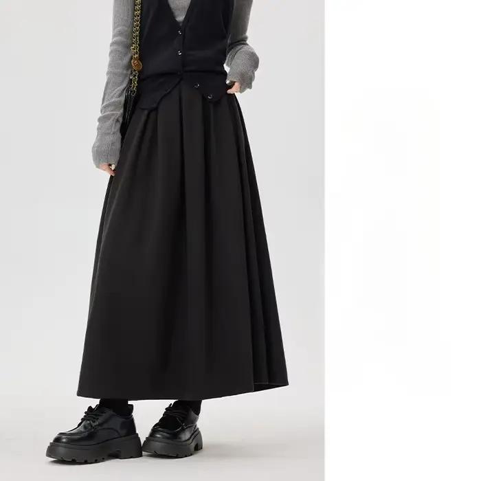 Jupe plissée en laine pour femmes, jupe longue taille haute en forme de A, automne et hiver 2025