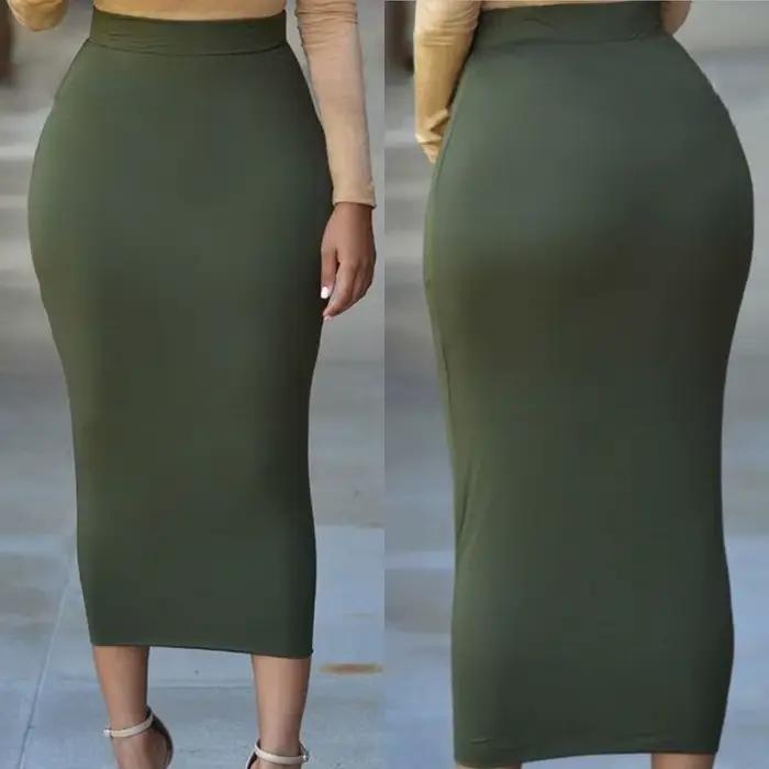 Jupe crayon pour femmes, jupe Maxi à bande élastique de couleur unie, demi-jupe moulante taille haut