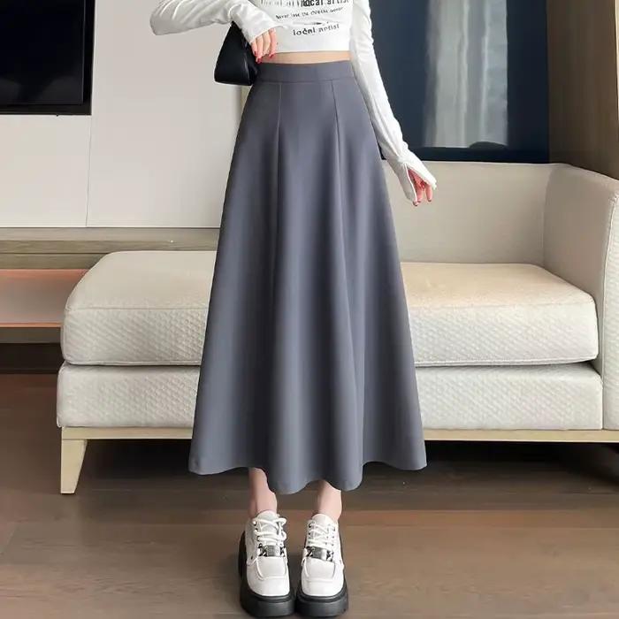 2025 printemps été nouveau blanc taille haute bureau une ligne longue jupe évasée pour les femmes él