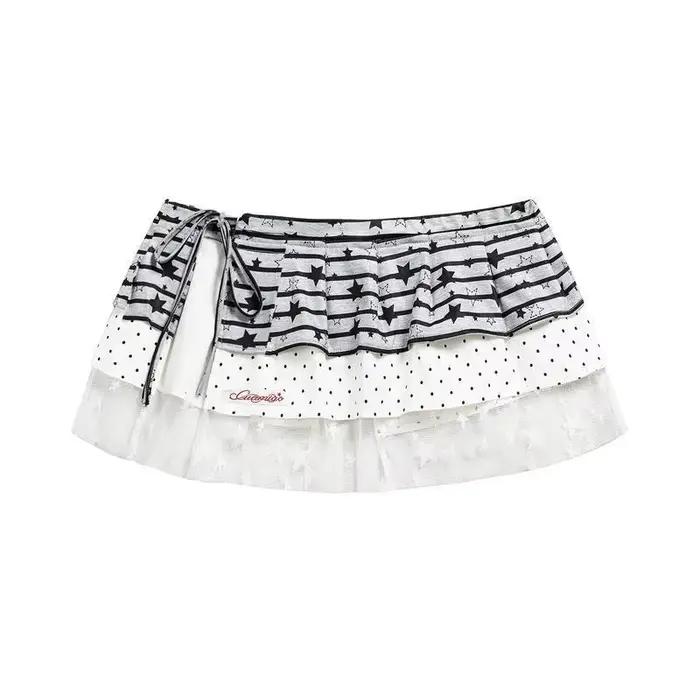 Jupes Harajuku à rayures et patchwork, style grunge, pour femmes, esthétique Y2K, mini-jupe à volant
