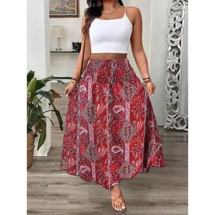 Grande taille 1XL-5XL femmes bohème imprimé jupes été loisirs tempérament longueur jupe taille élast