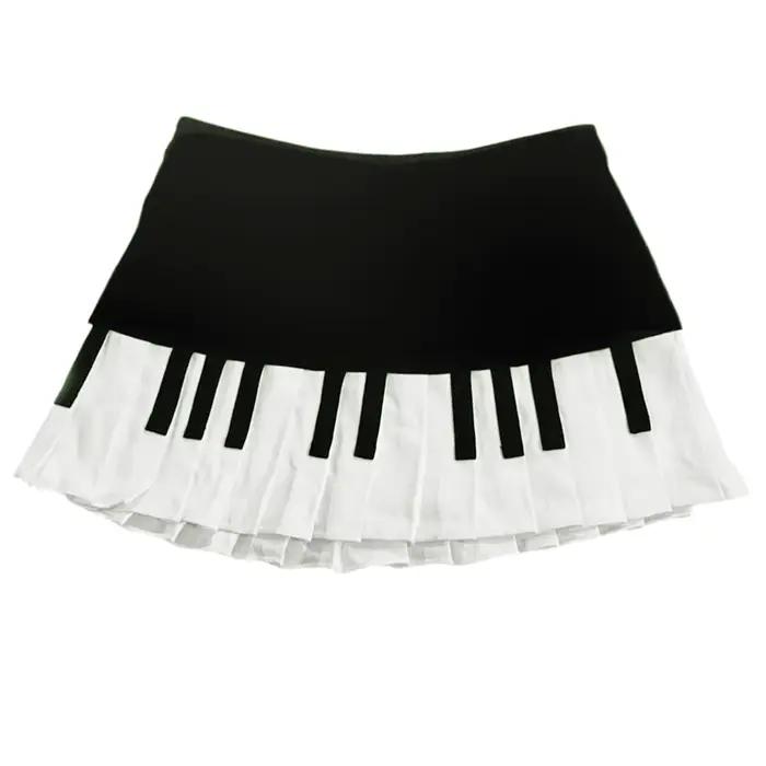 Jupe Style Y2k pour femmes, Streetwear, Mini jupe noire imprimée clé de Piano, ourlet à volants, est