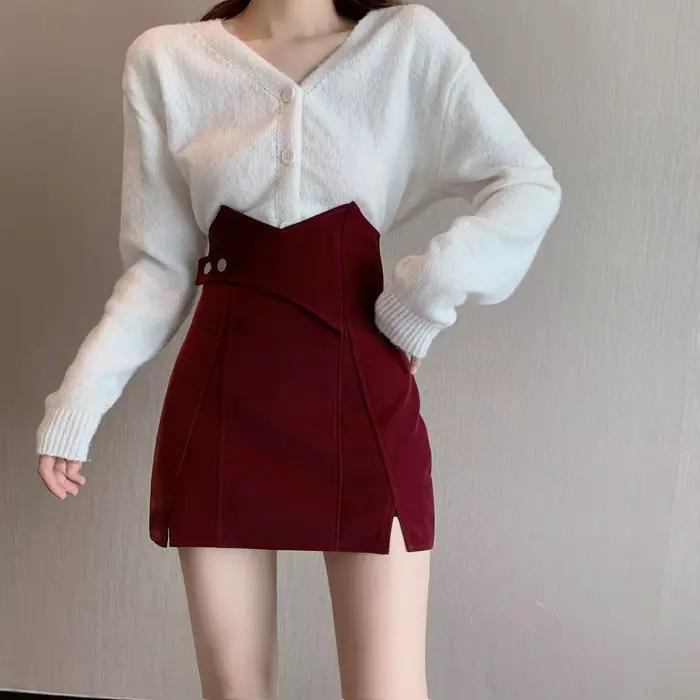 Jupes asymétriques pour femmes, Design uni, assorti, tendance, Style coréen, quotidien, élégant, col