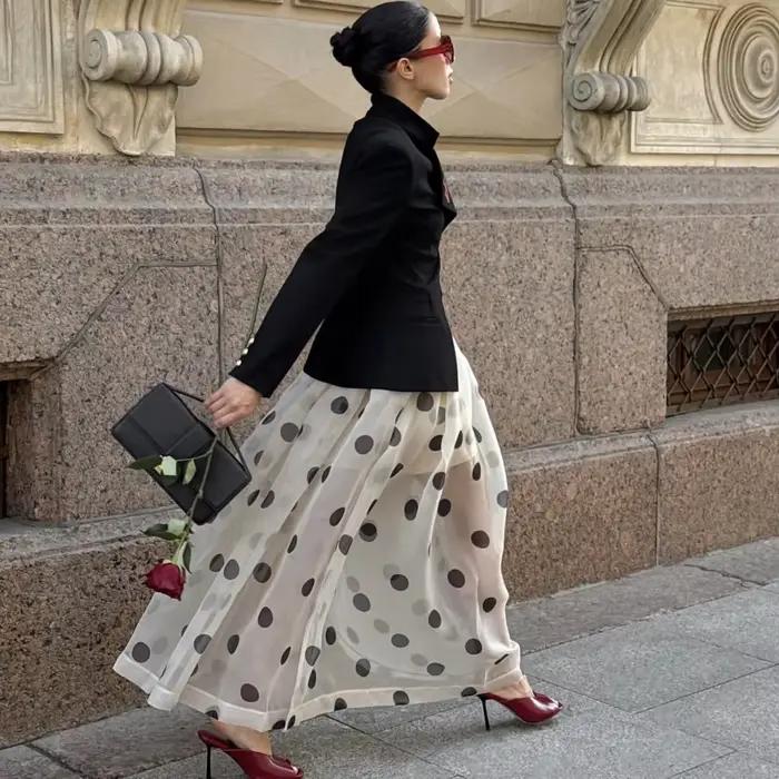 Jupe de bureau à pois pour femme, élégante, vintage, taille haute, pour les vacances, les soirées, t