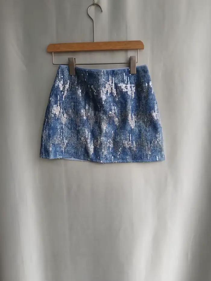 Jupe en jean à paillettes bleues Jupe Femme jupes courtes pour femmes mode coréenne Faldas Mujer Mod