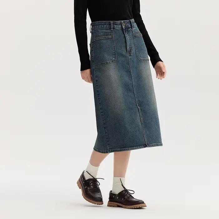 SEMIR-Jupe en jean fendue pour femme, droite rétro, nouvelle collection automne 2024