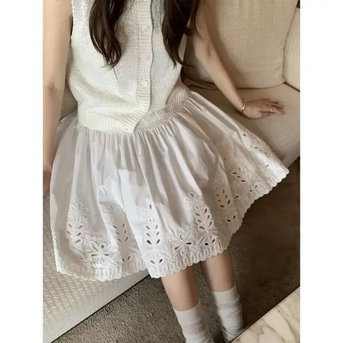 Jupe fine et élégante à taille élastique avec broderie en dentelle, nouvelle collection Printemps-Ét