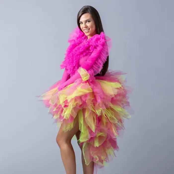 Ever azole-Jupe de soirée en tulle superposé pour femme, robe de Rhmi-longue, rose et jaune, bicolor