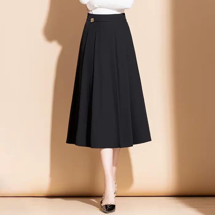 ZUZK femmes solide OL jupes nouveau printemps automne élastique taille haute femme élégante a-ligne 