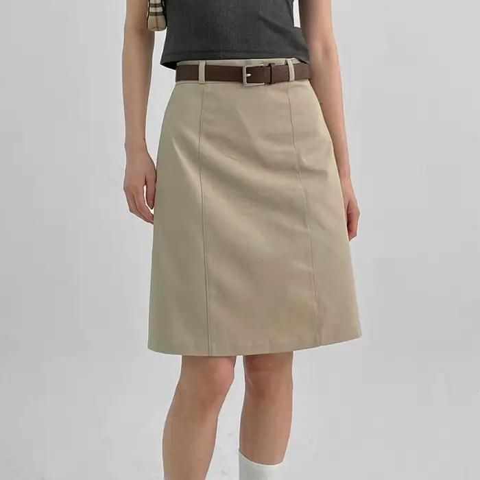 Jupes mi-longues de couleur unie pour femmes, costume d'été décontracté, ligne a, longueur aux genou