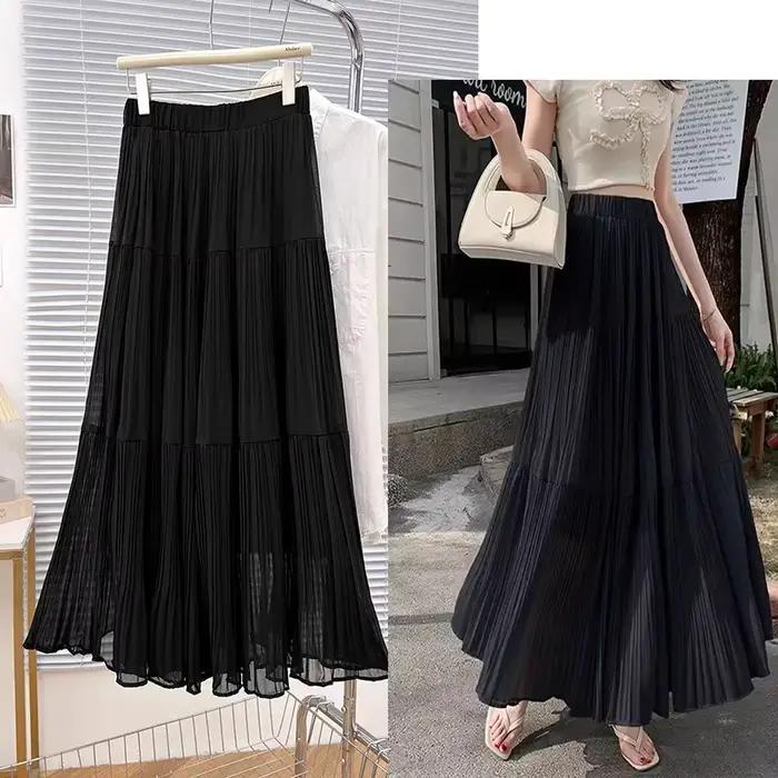 Jupe trapèze en mousseline de soie pour femmes, vêtements de printemps et d'été, couleur unie, taill