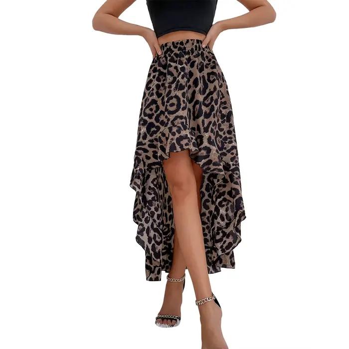 Jupe imprimée léopard pour femmes, décontractée, Chic, nouvelle mode, ourlet irrégulier, à volants, 