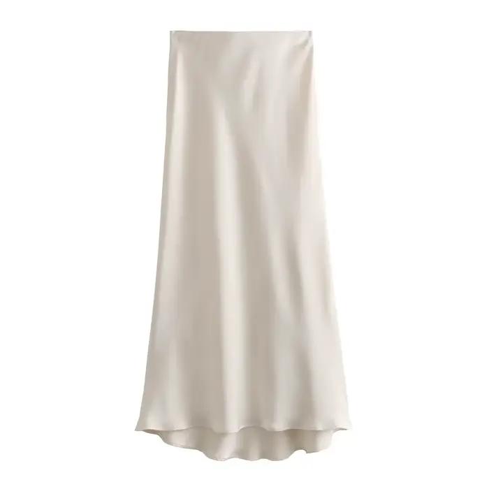 Jupe mi-longue rose pour femmes, mode, taille élastique, noire, décontractée, taille haute, longue, 