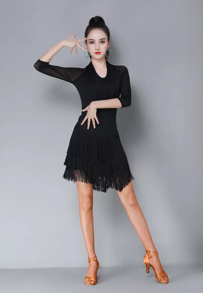 Jupe latine élégante à franges, style mi-long confortable, tenue polyvalente pour les séances d'entr