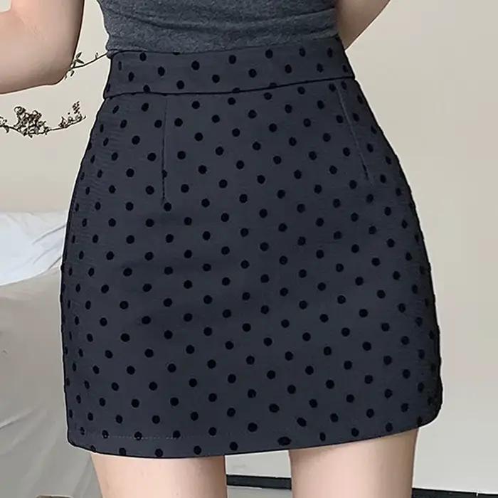 Mini-jupe midi taille haute à pois ronds pour femmes, vêtements décontractés pour femmes, jupes midi