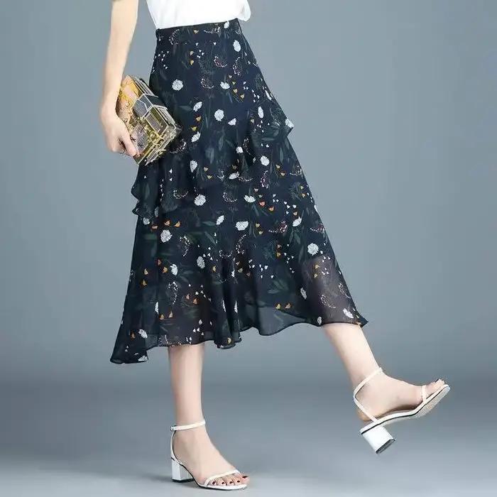 Jupe mi-longue en mousseline de soie pour femmes, nouvelle collection, Streetwear, Harajuku, modeste