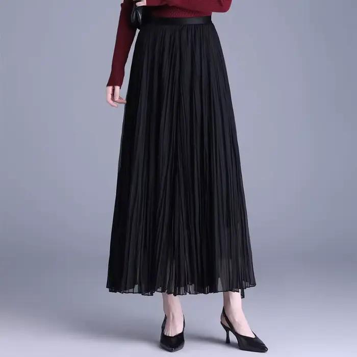 Jupe longue plissée taille haute en gaze violette pour femme, nouvelle collection printemps, élégant