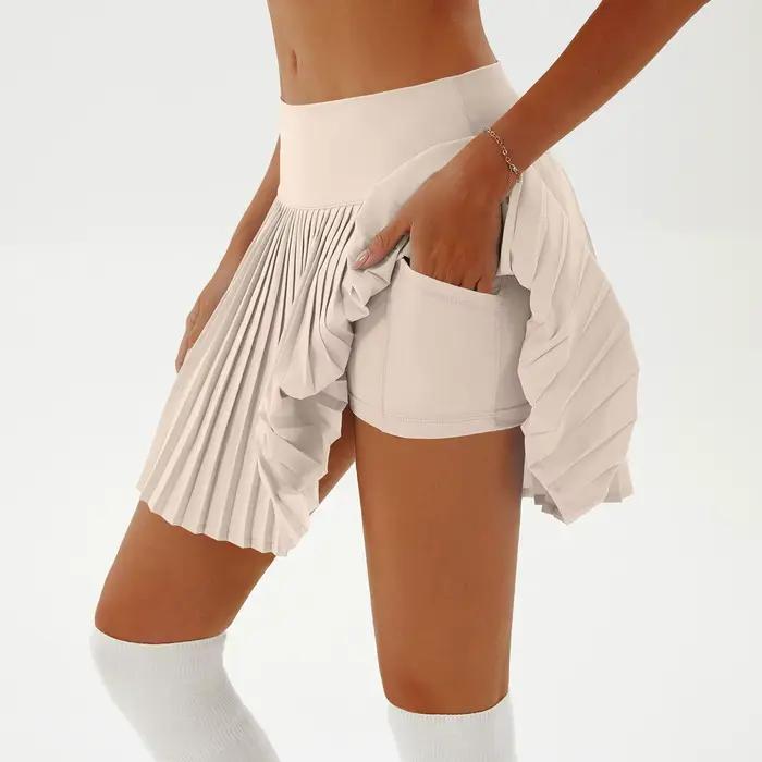 Jupes de Tennis de sport pour femmes, collants taille haute, short de Yoga, robe avec poches, jupe d