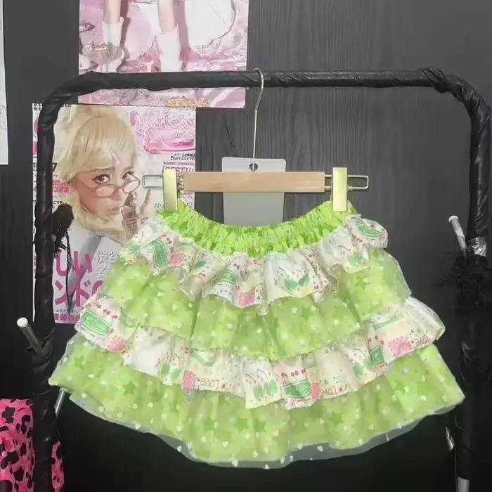 Mini-jupe mignonne pour femme avec nœud, style coréen Lolita, imprimé fraise, volants, punk, style g