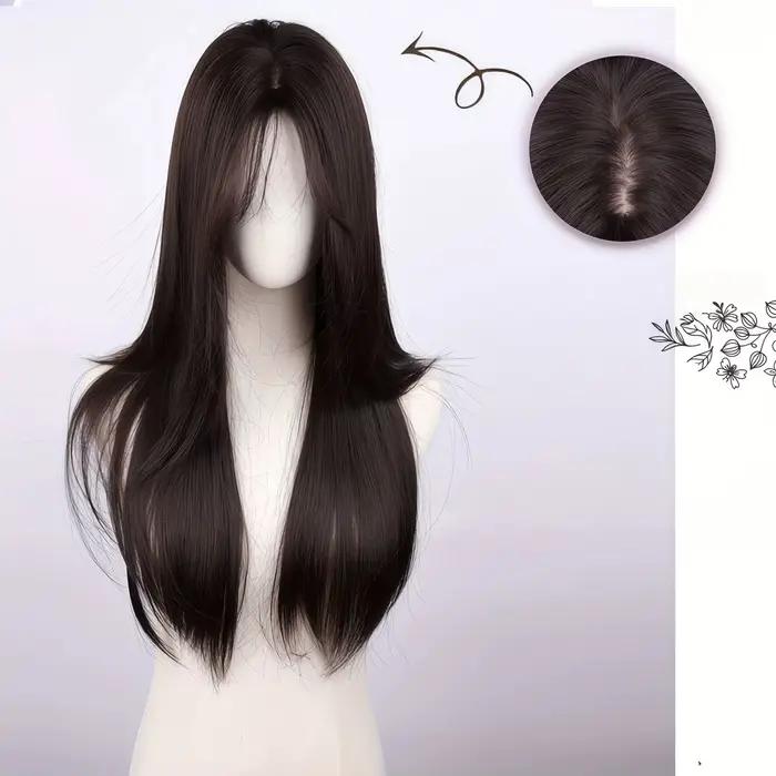Perruque synthétique lisse noire naturelle de 28 pouces, idéale pour les carnavals, la Saint-Patrick