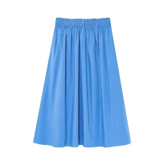 KEYANKETIAN 2025 nouvelle jupe MIDI en popeline pour femmes Style Simple poches à taille élastique m