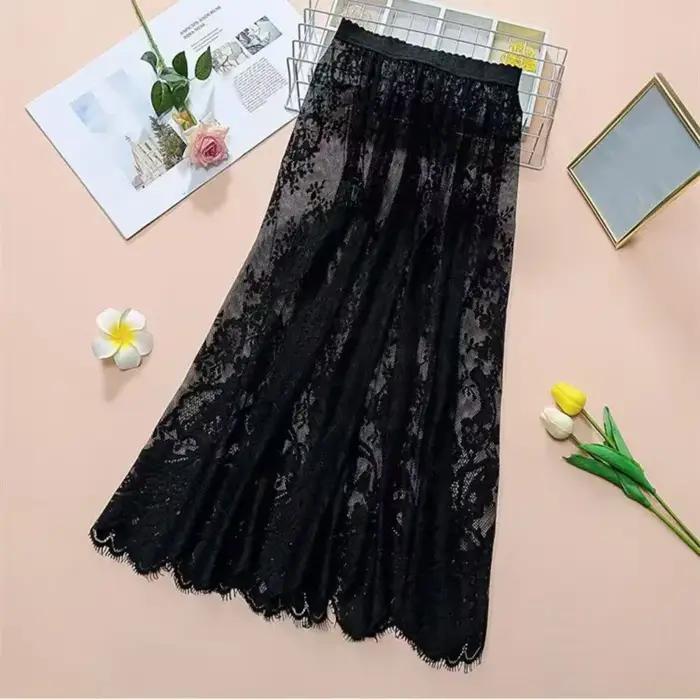Sous-jupe en dentelle florale, Anti-éblouissement, Cheongsam en maille, robe, taille haute, Streetwe