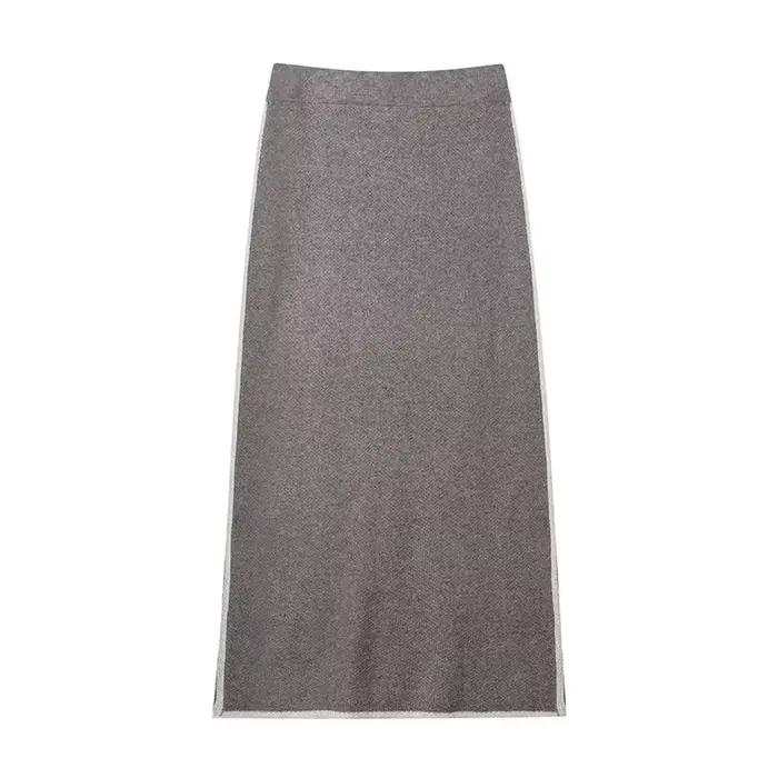 Ensemble pull Chic à col roulé et jupe longue pour femme, pull ample tricoté gris, jupe doublée, ten