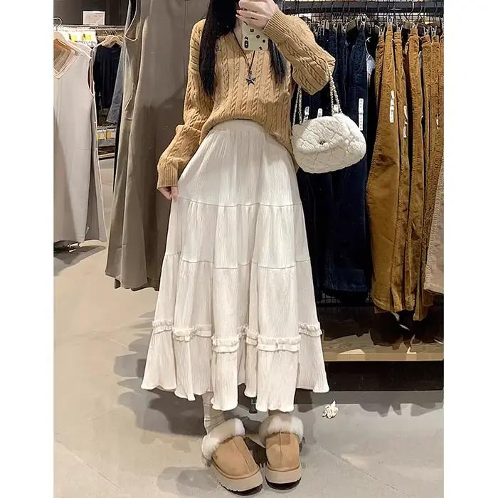 Jupe de gâteau mi-longue pour femme, velours fin A-Line, polyvalent, moelleux, taille haute, documen