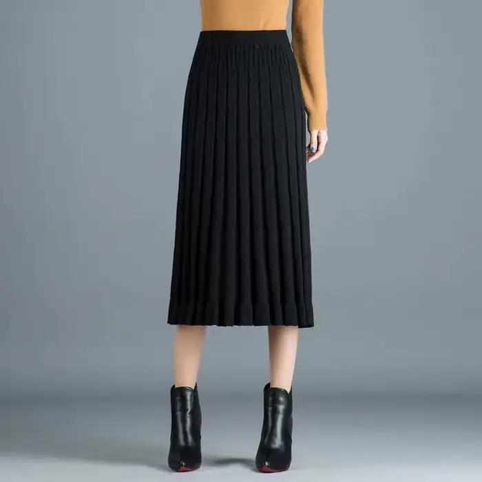 Jupe plissée tricotée mi-longue pour femme, nouvelle jupe longue épaisse en laine, taille haute, nou