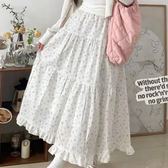 Jupe trapèze florale pour femme, longueur mi-mollet, taille haute, streetwear coréen, jupe Harajuku 