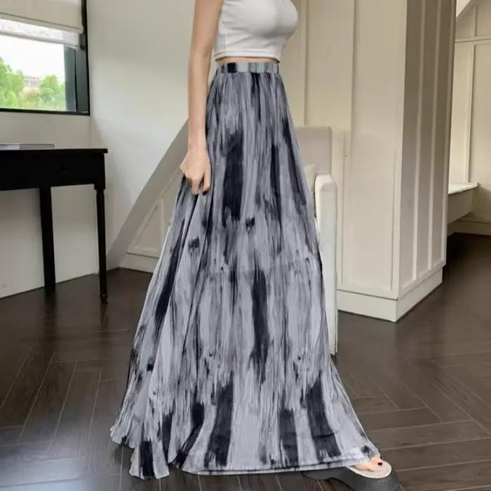 Jupes longues pour femmes, coupe trapèze, taille élastique, ajustées, imprimées, décontractées, élég