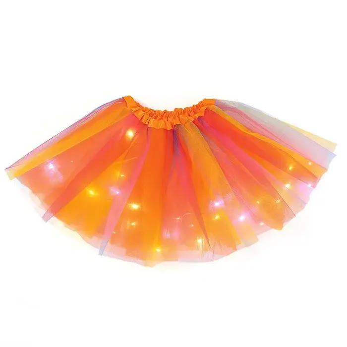 Jupes scintillantes LED pour filles, jupe en tulle arc-en-ciel pour danse de ballet, tutu court, ten