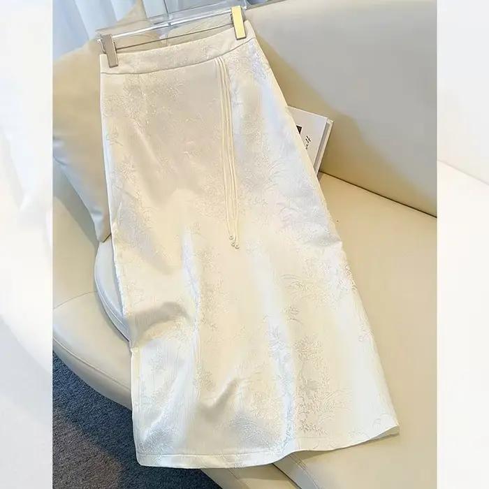 2025 nouvelle jupe Jacquard Vintage pour les femmes printemps saison moulante fente latérale disque 