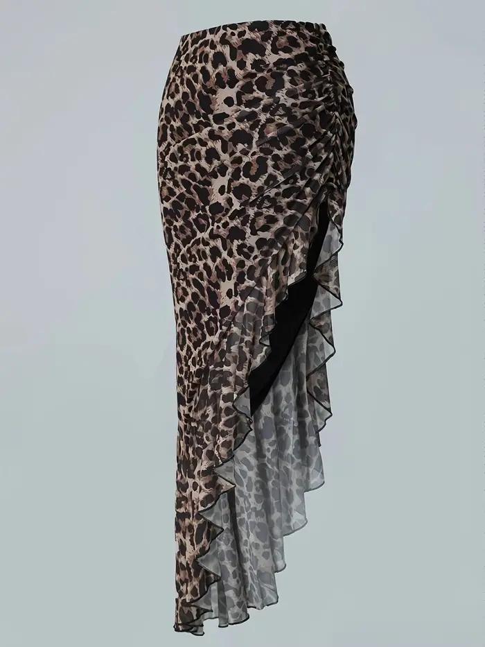 Jupe mi-longue sexy pour femme, digne, élégante et gracieuse, imprimé léopard, extensible, couleur p