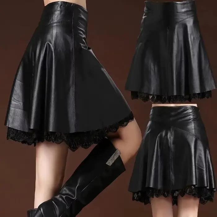 Jupe en cuir PU pour femmes, nouvelle collection, haute qualité, ligne a, taille haute, personnalité