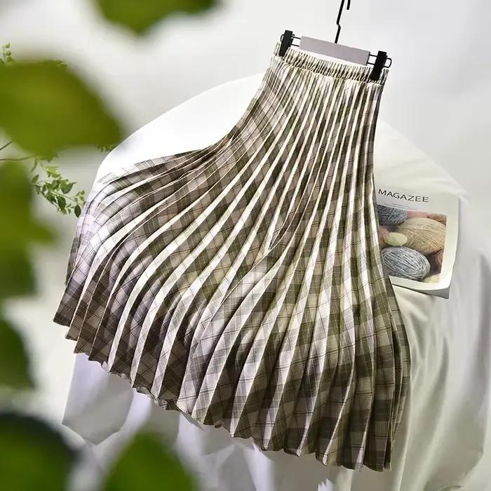 Jupe plissée à carreaux, tempérament fin, grande taille, taille haute, mi-longue, ligne a, nouvelle 