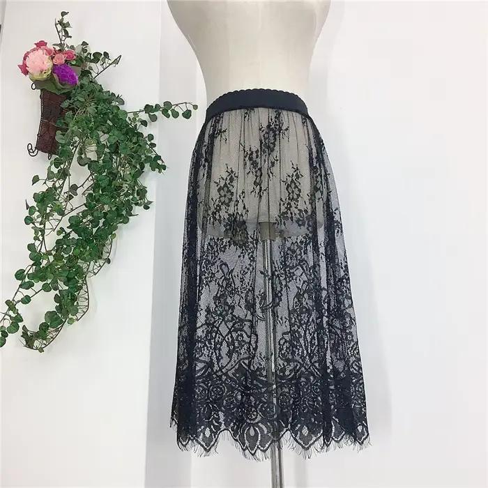 Mini jupe en dentelle transparente pour femmes, jupe en tulle, ligne a, maille transparente, noire e