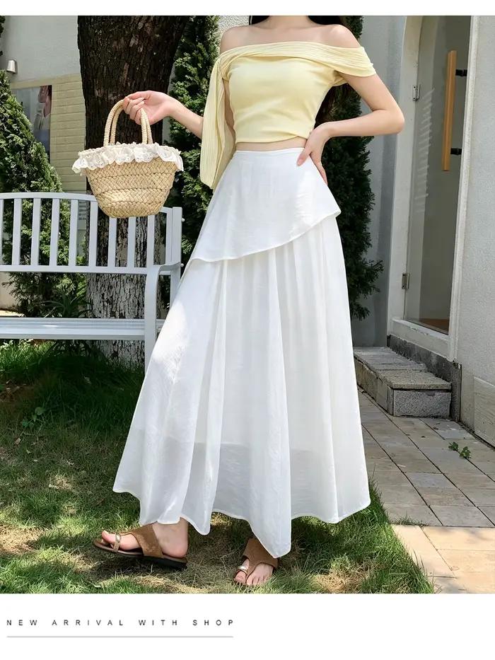 Jupes d'été en coton et lin pour femmes, taille haute, grand ourlet, longues, pour filles à la mode