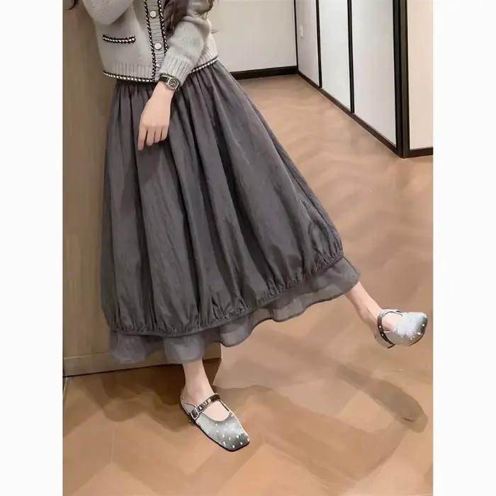 Jupe française pour femme, jupe mi-longue et longue, élégante, pour le printemps