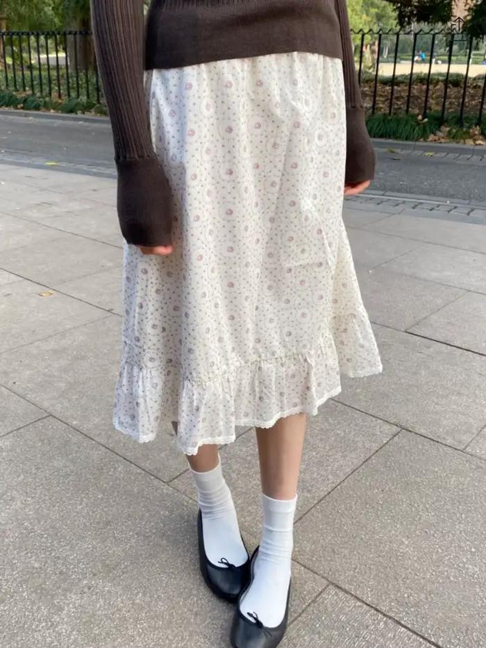 Nouvelle jupe midi florale violette pour femme, taille basse, avec dentelle, coupe trapèze, longue, 