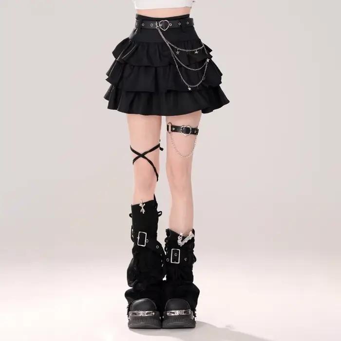 Jupe gâteau trapèze gothique noire pour femmes, Vintage Y2k, esthétique, Harajuku, coréenne élégante