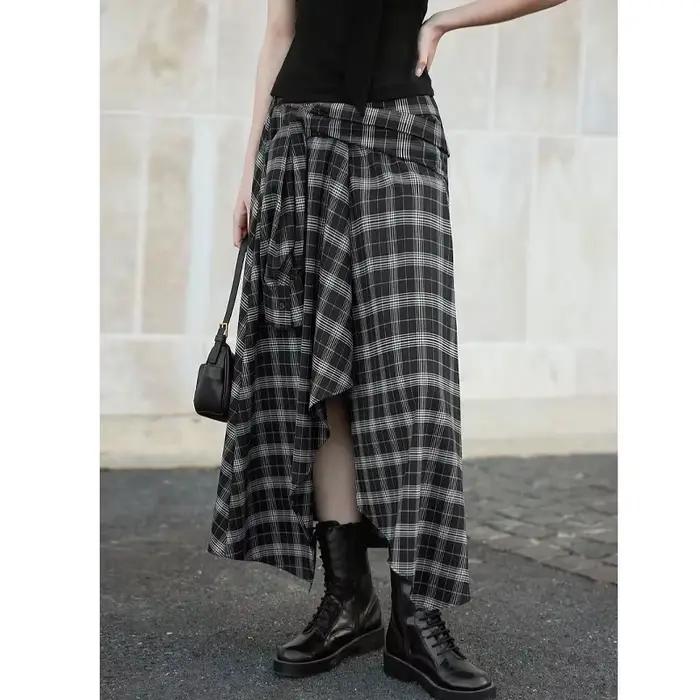 Jupe mi-longue à carreaux noirs et blancs irréguliers pour femmes, nouvelle mode printemps 2025, jup
