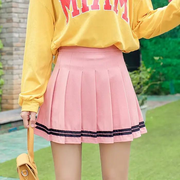 Preppy fille jupes plissées taille élastique été Vintage Mini jupes coréen Streetwear printemps étud