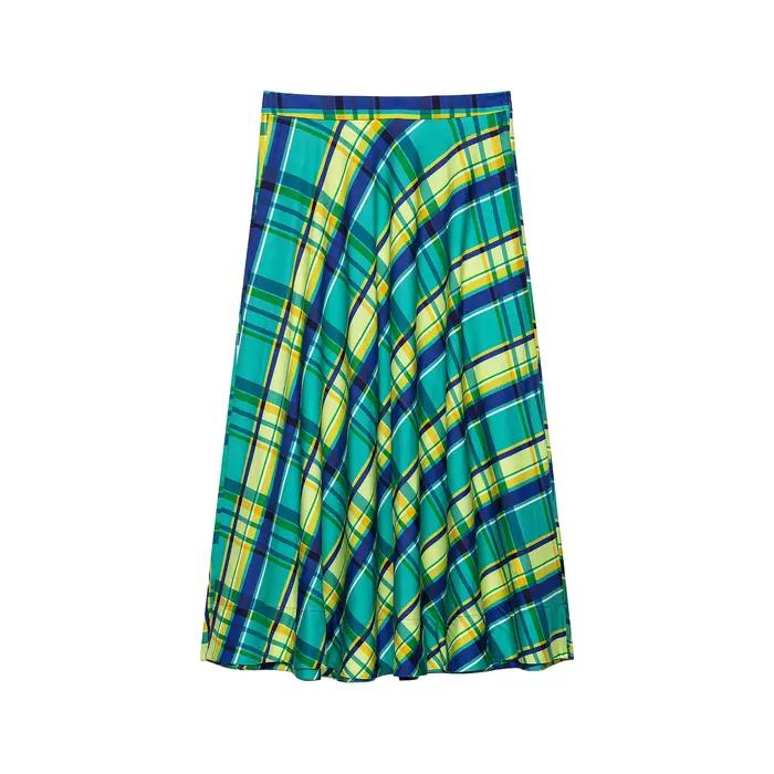 Jupe mini à carreaux taille haute, design contrasté tendance, style vintage français élégant, jupe m