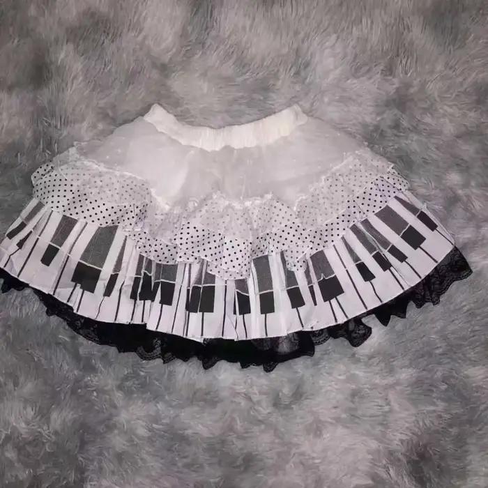 Jupes Vintage françaises élégantes pour femmes, noir et blanc, touches de Piano, Y2k, taille fine, f