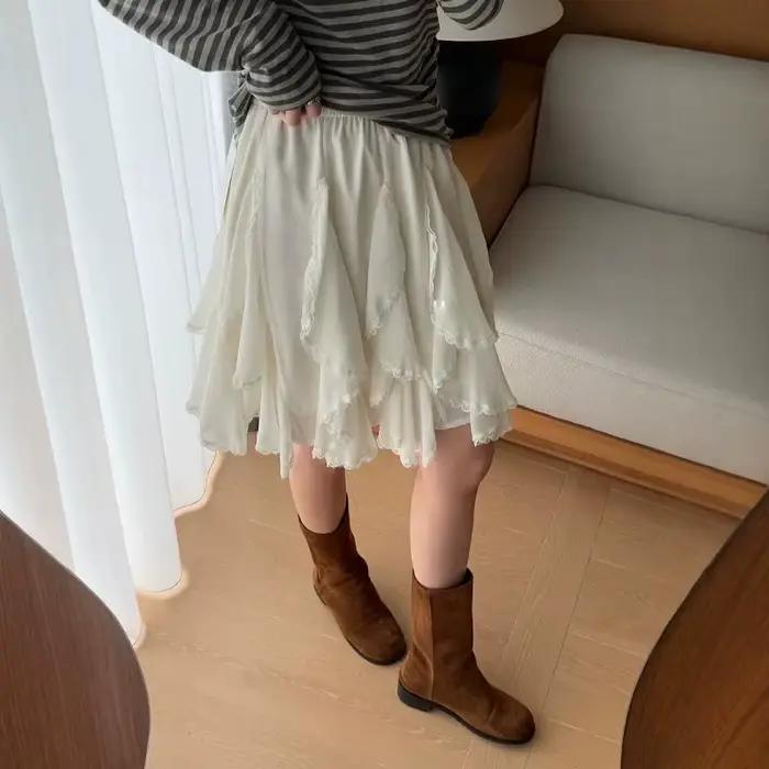 Kawaii – Mini jupes noires pour femmes, jupes froncées de plage japonaises Y2k, vêtements Vintage en