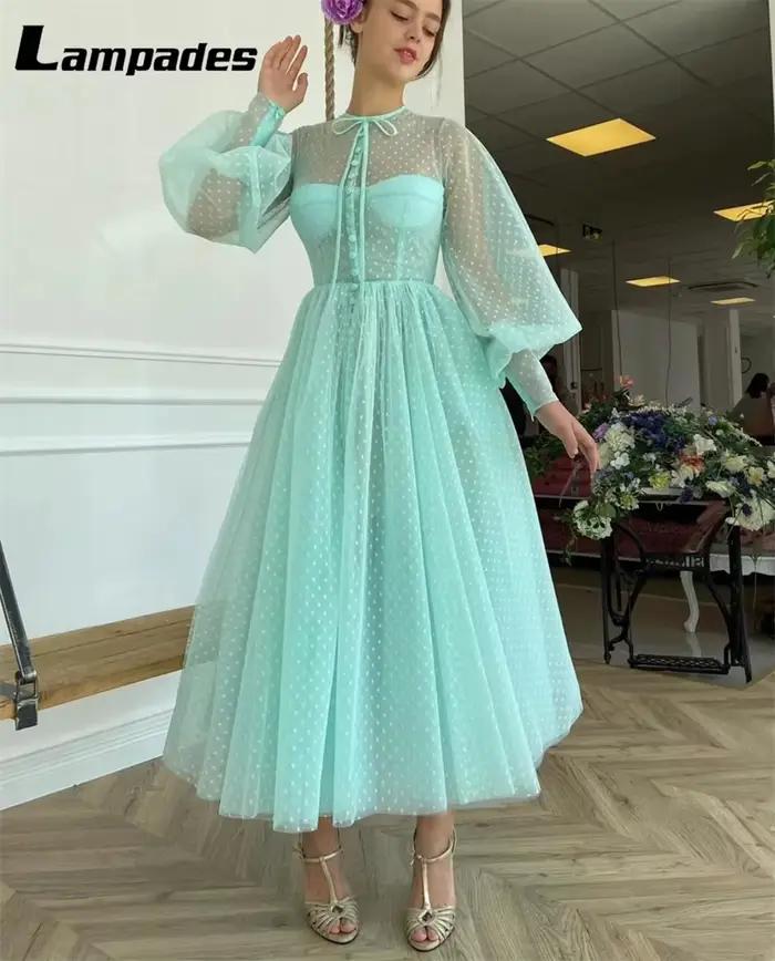 Robe de Bal à Manches sulfen Tulle Vert Turquoise pour Femme, Tenue de Cérémonie pour Occasions Spéc
